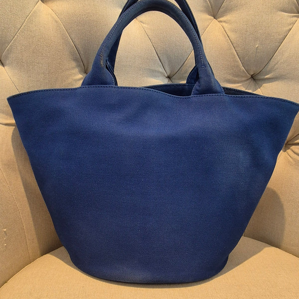 Prada Logo Canvas Bucket Tote - Cobalt Blue pre owned complete