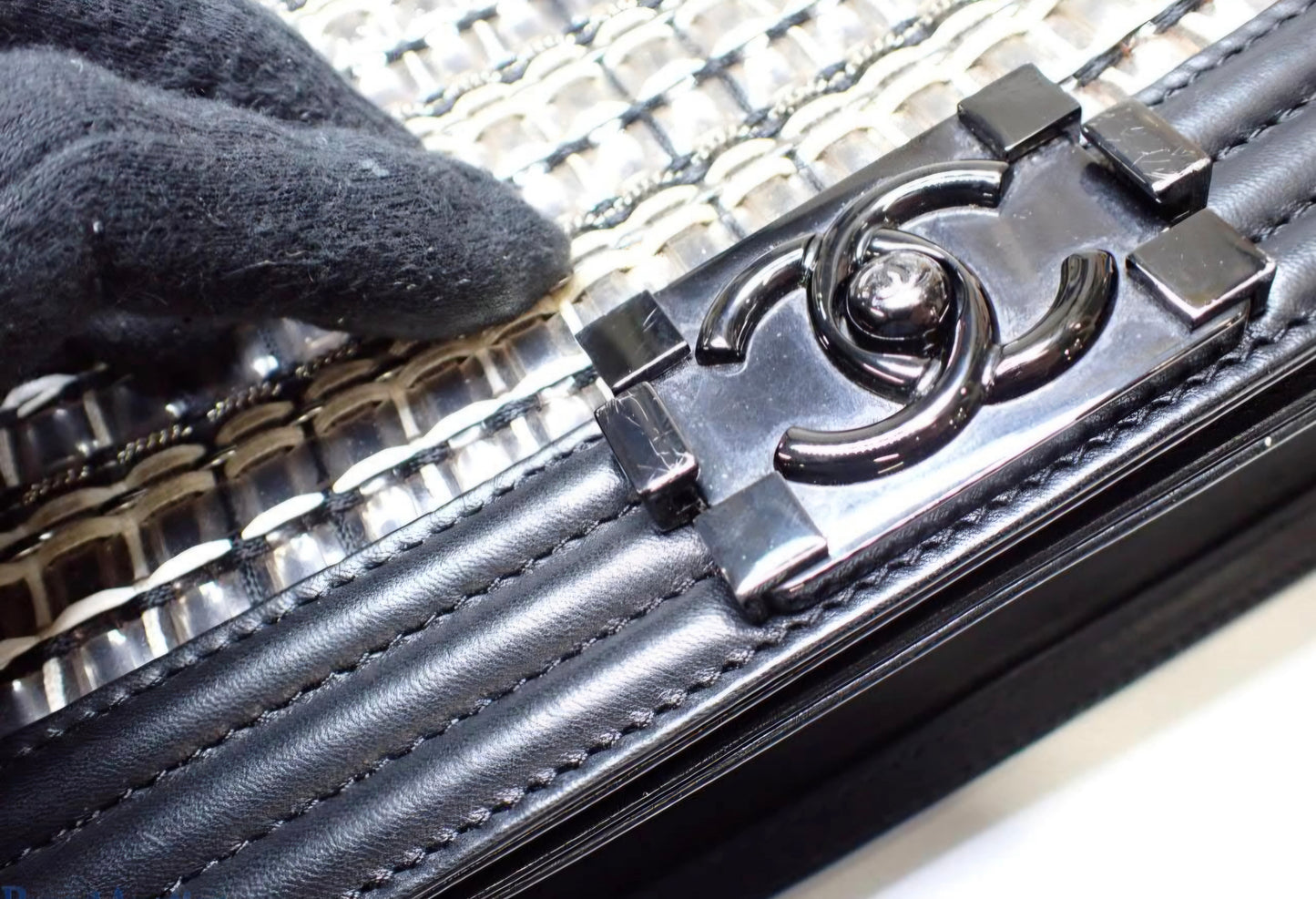 LIMITED Chanel Boy Woven PVC Thread Flap Bag, Lambskin Medium By Karl Lagerfeld