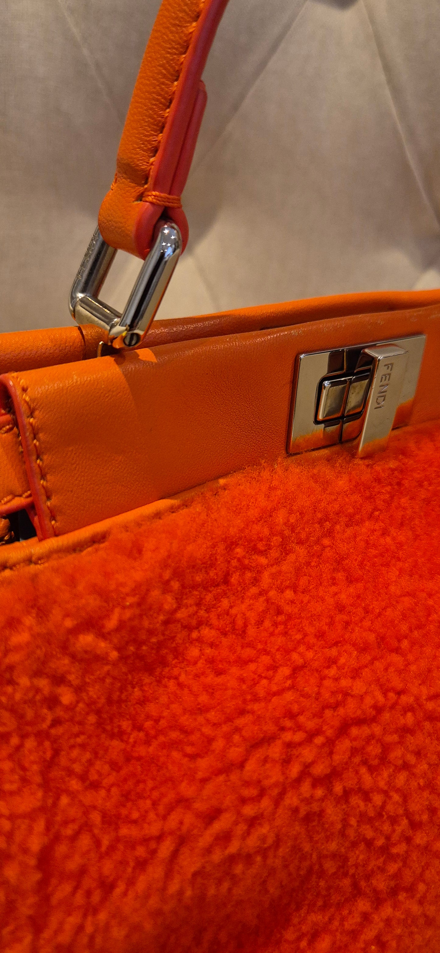 Fendi Peekaboo Mini Orange Shearling Handbag
