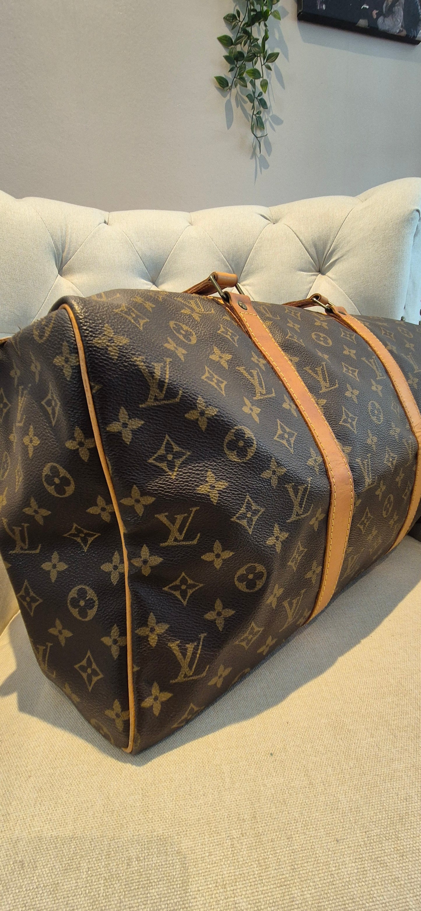 Louis Vuitton Sac Souple 45 Duffle Bag, Brown Canvas Leather Monogram
