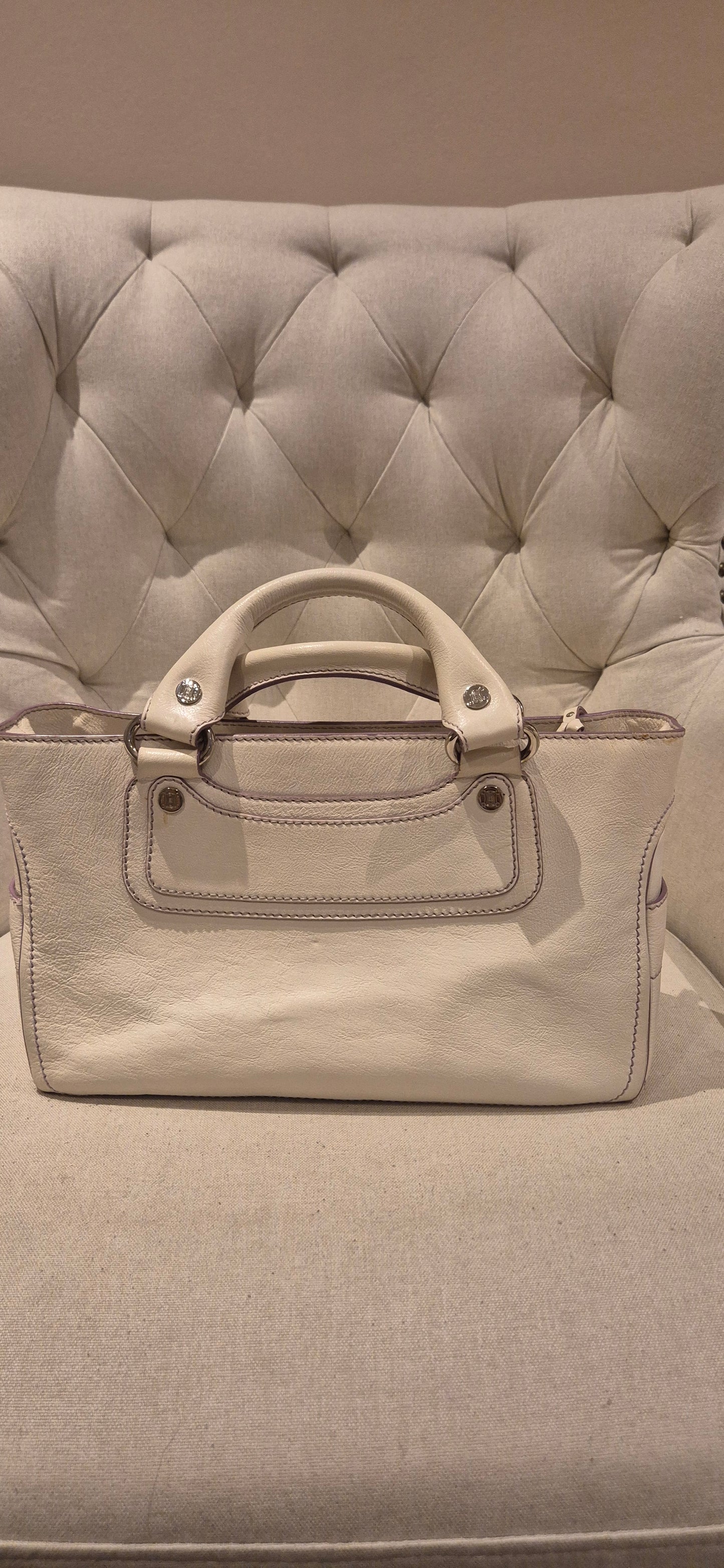 Celine White Leather Boogie Tote