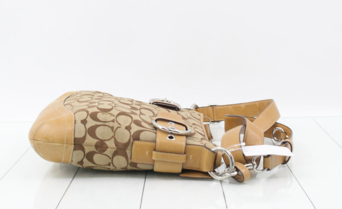 Coach Soho Signature Jacquard Belted Duffle Bag Khaki Tan Pre-owned