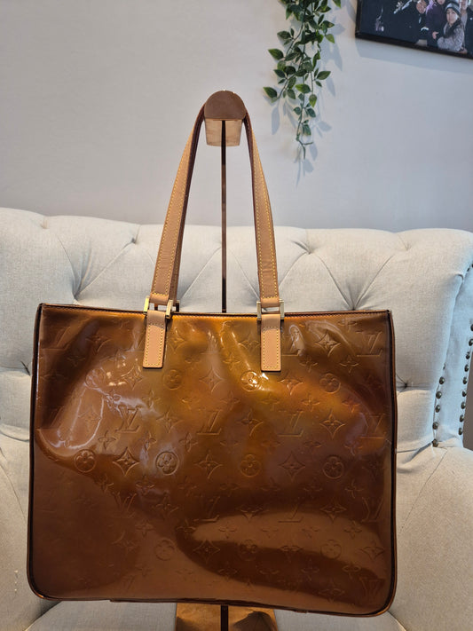 Louis Vuitton Monogram Vernis Columbus Copper Zip Tote Luxury Designer Zip Bag