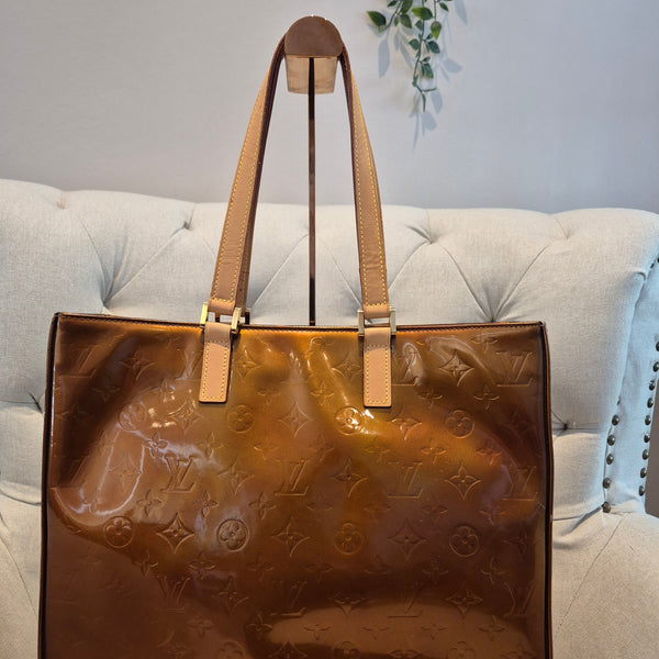 Louis Vuitton Monogram Vernis Columbus Copper Zip Tote Luxury Designer Zip Bag