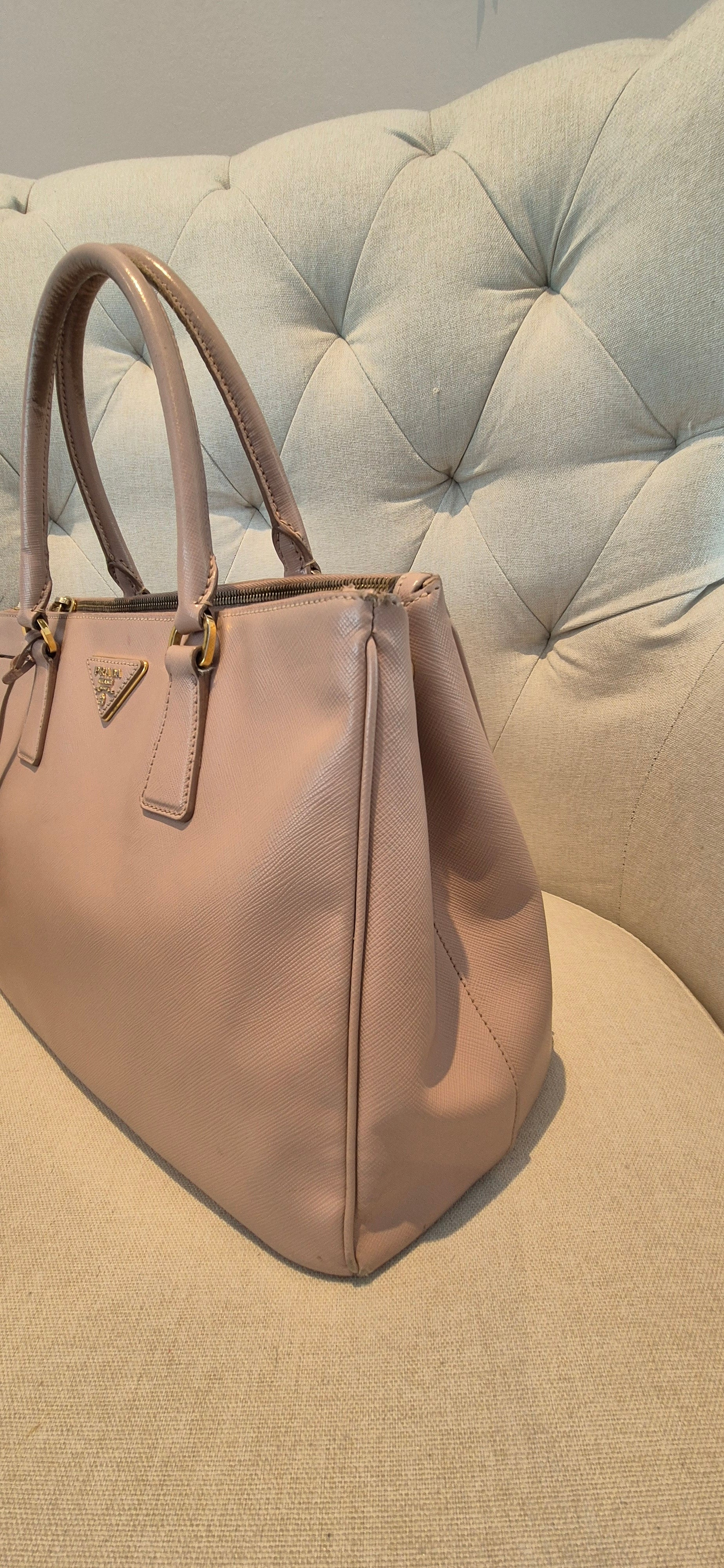 Prada Galleria Saffiano Top Handle Bag In Salmon Pink Saffiano Leather