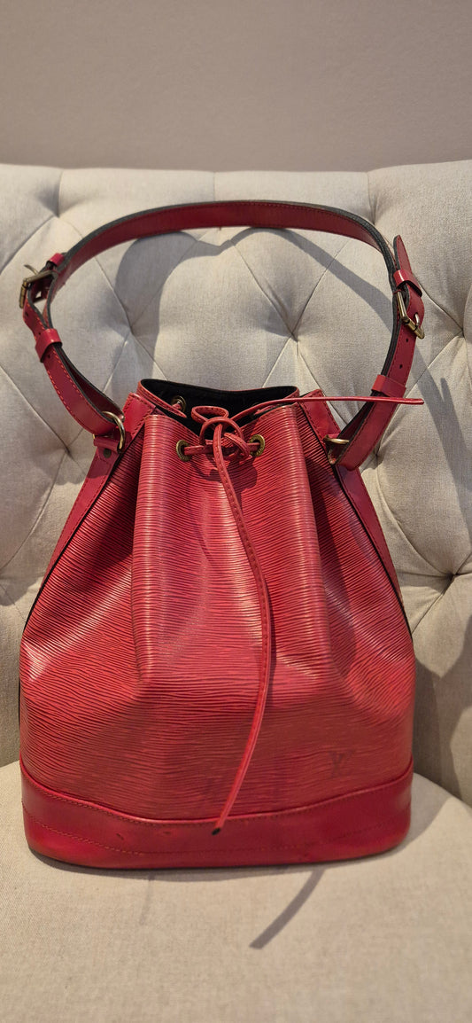 Louis Vuitton Noe Bucket & Drawstring Bag Red Leather epi