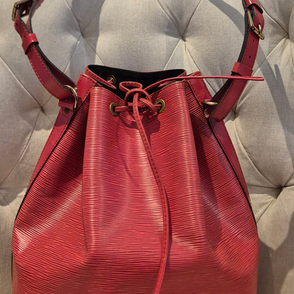 Louis Vuitton Noe Bucket & Drawstring Bag Red Leather epi