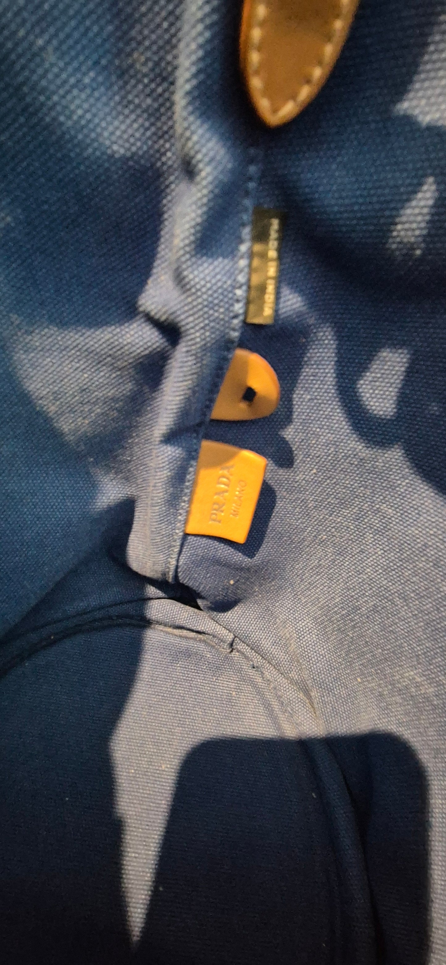 Prada Logo Canvas Bucket Tote - Cobalt Blue pre owned complete