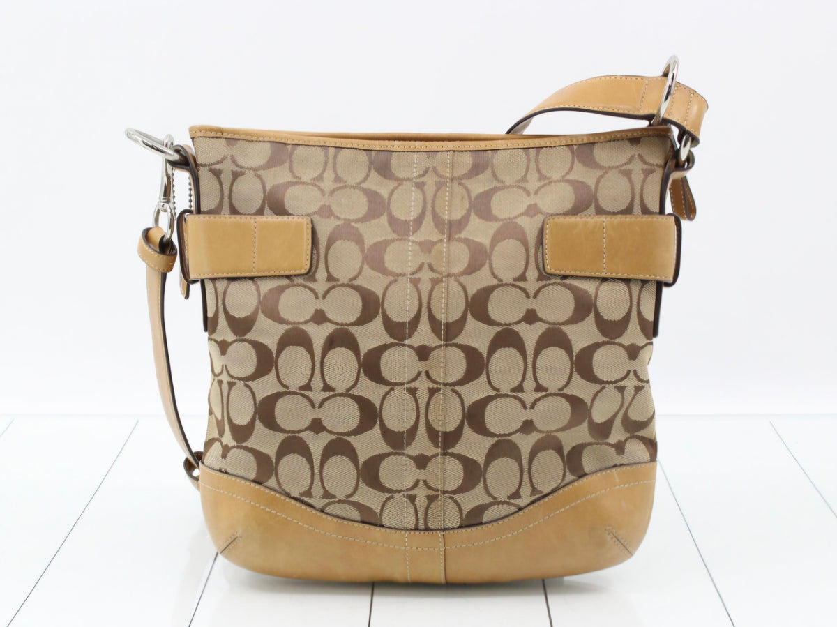 Coach Soho Signature Jacquard Belted Duffle Bag Khaki Tan Pre-owned