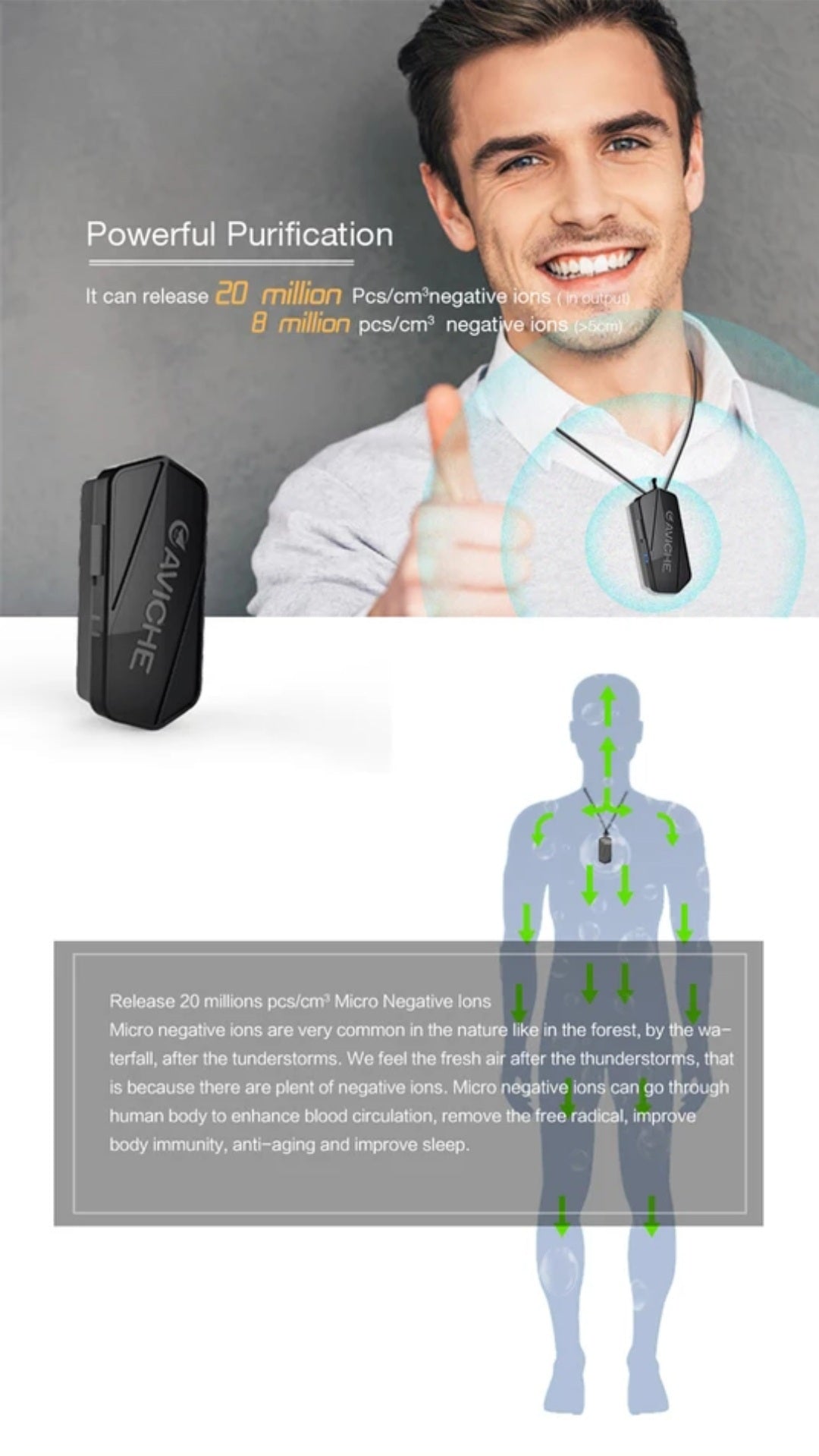 AVICHE Personal Wearable Air Purifier, Ionizer Necklace