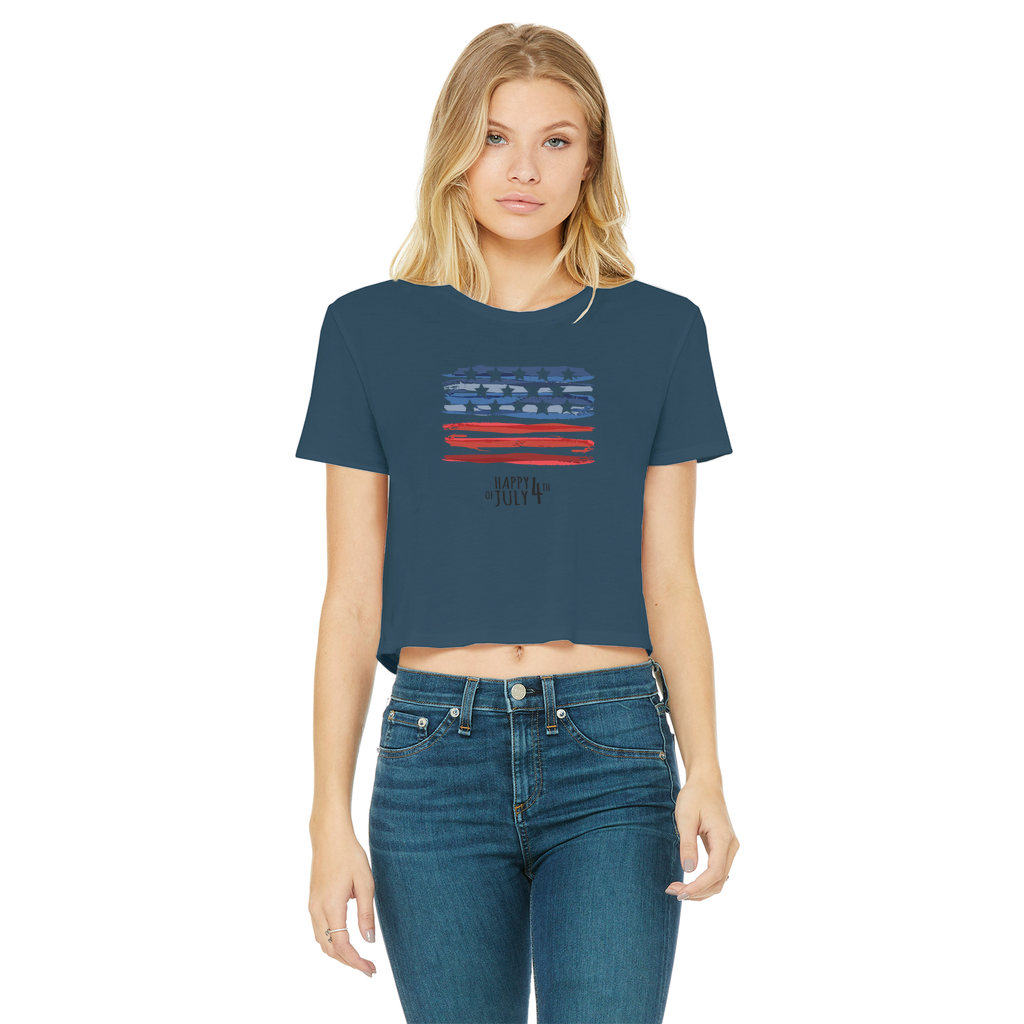 4th of July Classic Women's Cropped Raw Edge T-Shirt