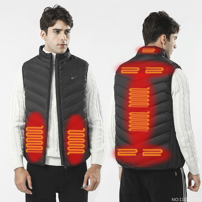 17PCS Heated Jacket Fashion Men Women Coat Intelligent USB Electric Heating Thermal Warm Clothes Winter Heated Vest Plussize