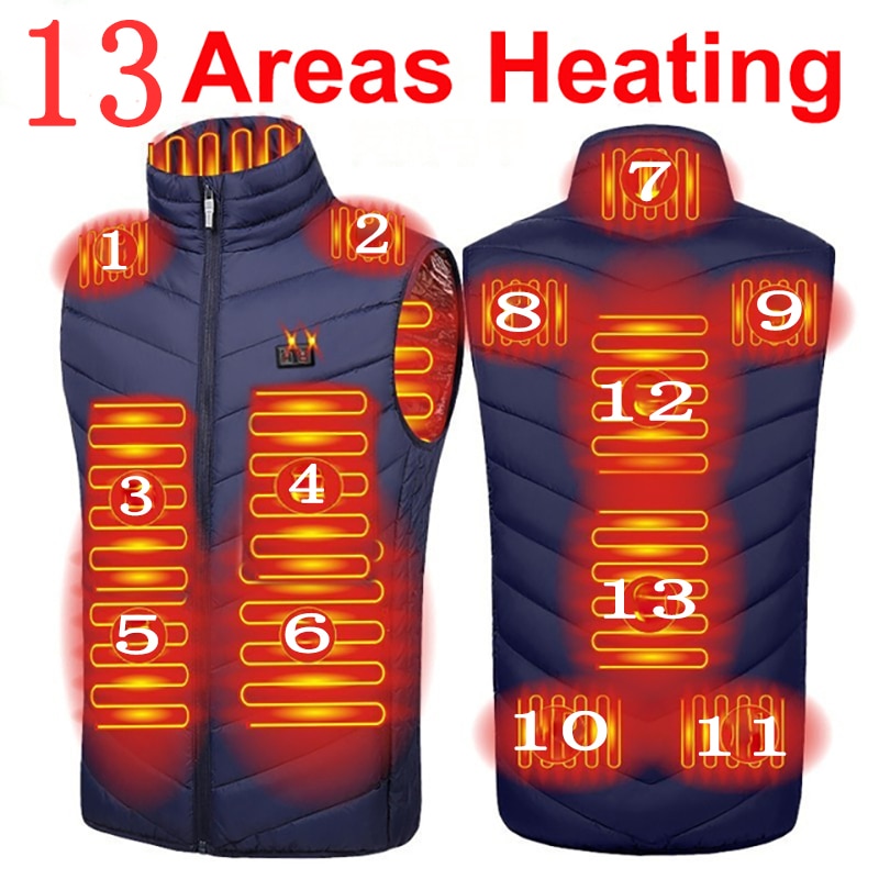 17PCS Heated Jacket Fashion Men Women Coat Intelligent USB Electric Heating Thermal Warm Clothes Winter Heated Vest Plussize
