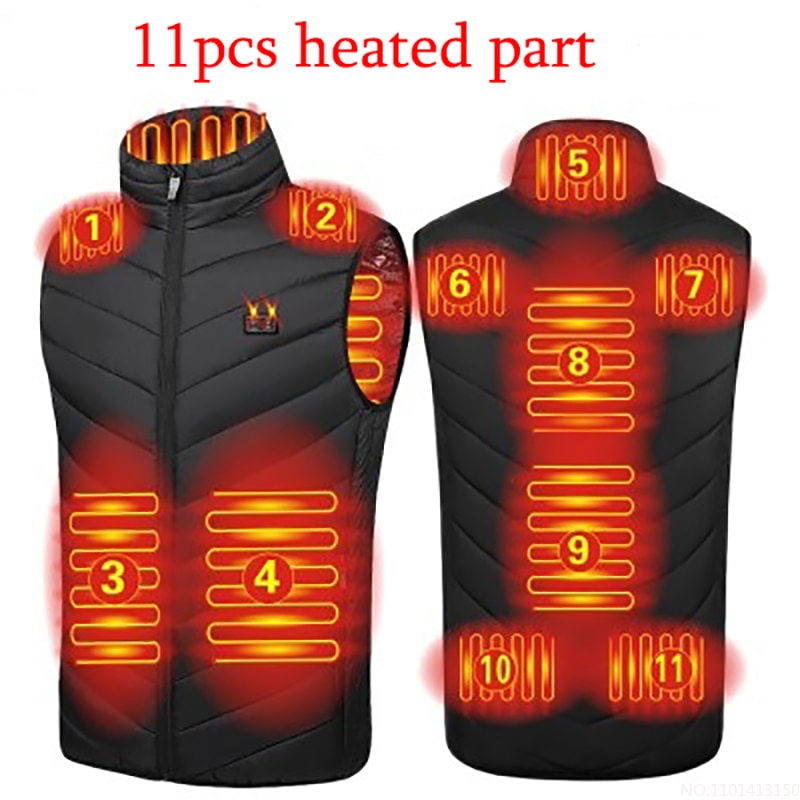 17PCS Heated Jacket Fashion Men Women Coat Intelligent USB Electric Heating Thermal Warm Clothes Winter Heated Vest Plussize