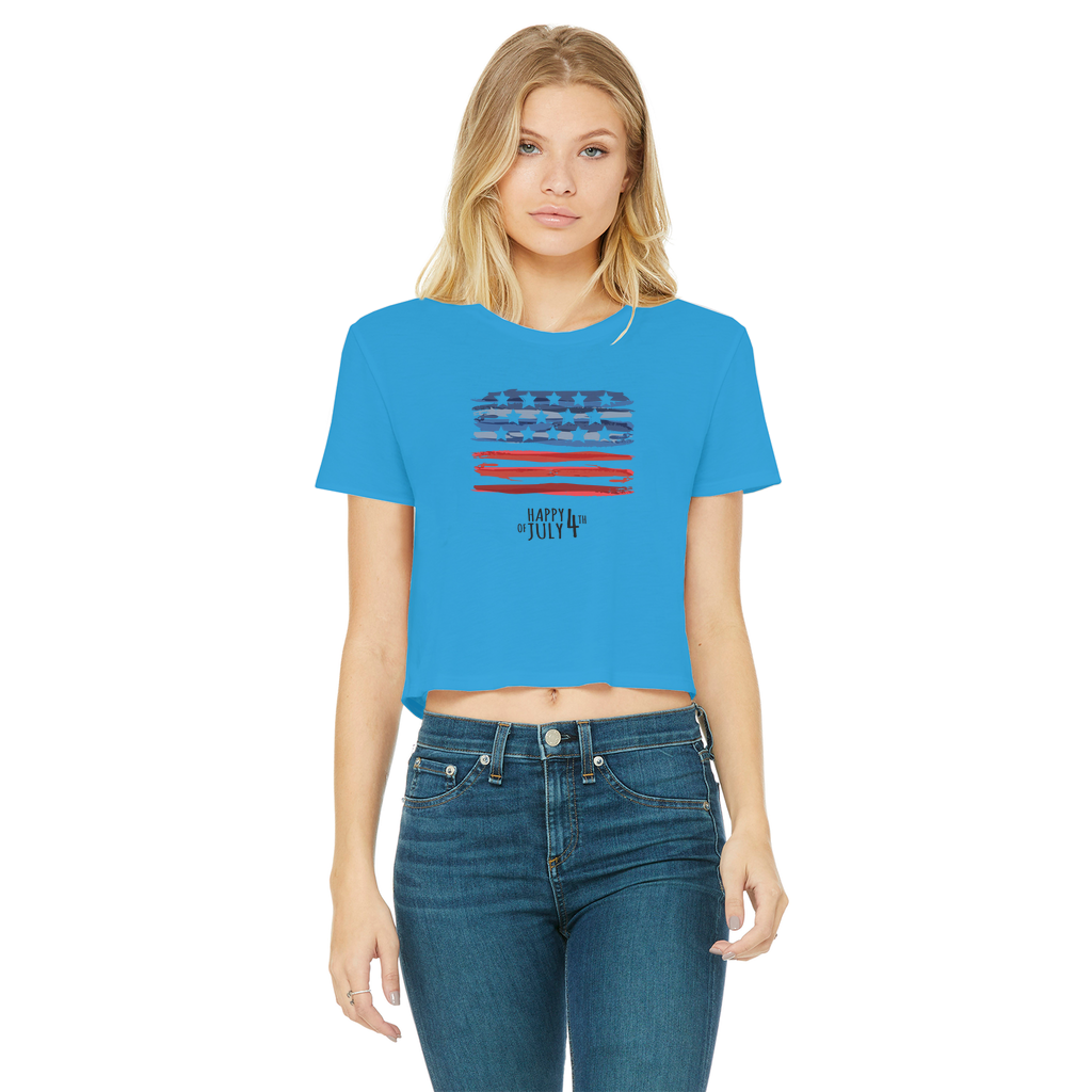 4th of July Classic Women's Cropped Raw Edge T-Shirt