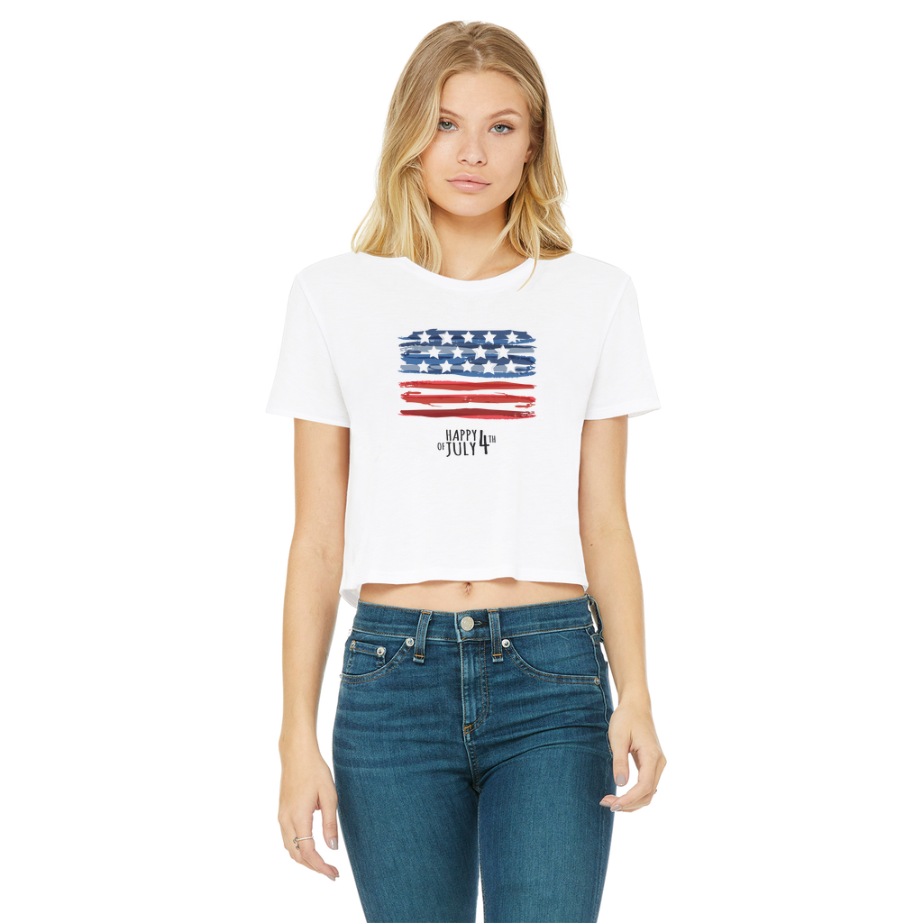 4th of July Classic Women's Cropped Raw Edge T-Shirt