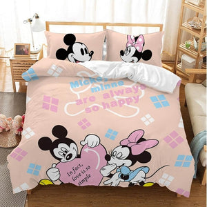 Disney Cartoon Mickey Minnie  Bedding Set Lovely Couple Queen King Size Bedding Set Children Duvet Cover Pillow Cases