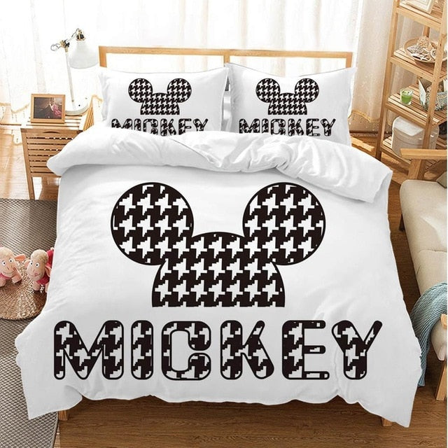 Disney Cartoon Mickey Minnie  Bedding Set Lovely Couple Queen King Size Bedding Set Children Duvet Cover Pillow Cases