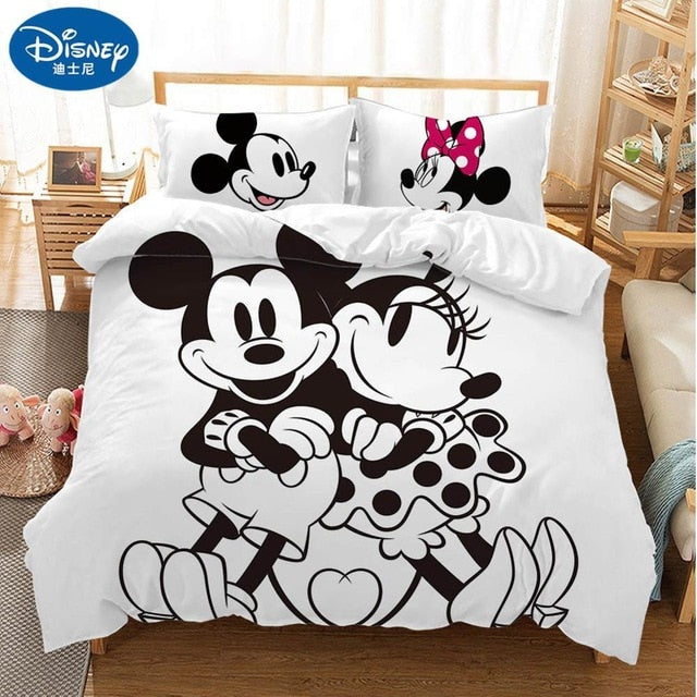 Disney Cartoon Mickey Minnie  Bedding Set Lovely Couple Queen King Size Bedding Set Children Duvet Cover Pillow Cases