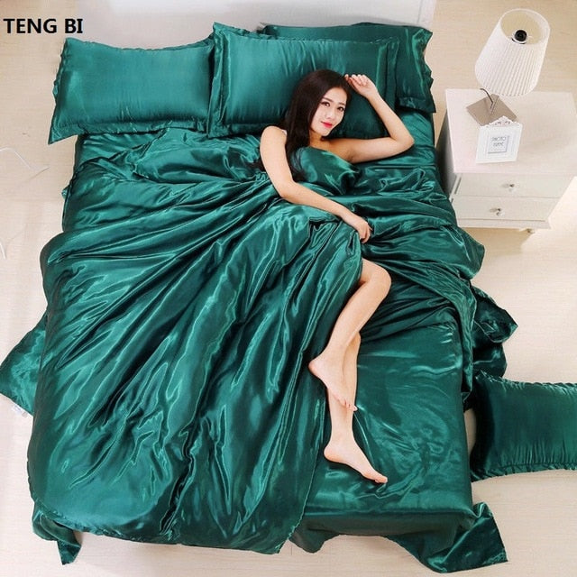HOT! 100% pure satin silk bedding set,Home Textile King size bed set,bedclothes,duvet cover flat sheet pillowcases Wholesale