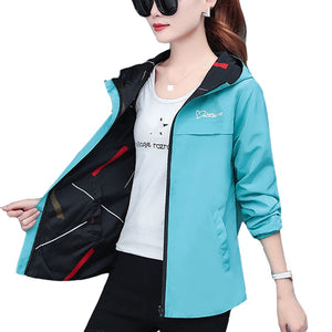 Womens Jacket fashion Hooded Two Side Wear Cartoon Print Outwear women Loose Coat female Windbreaker tops
