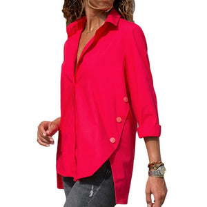 Women's Office Lady Chiffon Irregular Shirt Top Black White Red Long Sleeve Female Blouse 2020 Summer Shirts Tops Plus Size 5XL