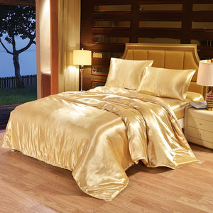 Satin Silk Bedding Set Luxury Queen King Size Bed Set Quilt Duvet Cover Linens And Pillowcase For Single Double Bedclothes