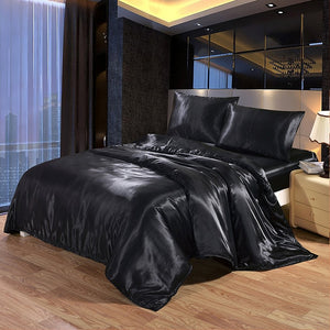 Satin Silk Bedding Set Luxury Queen King Size Bed Set Quilt Duvet Cover Linens And Pillowcase For Single Double Bedclothes