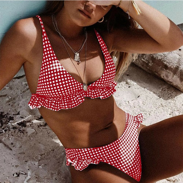 Bikinis Set Plaid High Waist