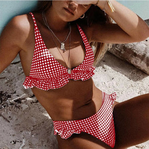 Bikinis Set Plaid High Waist
