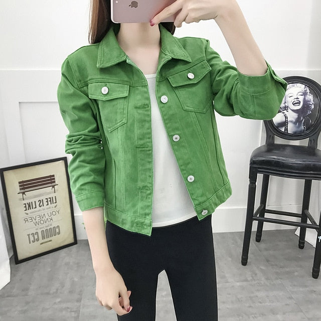 Jeans Jacket and Coats for Women Spring Candy Color Casual Short Denim Jacket