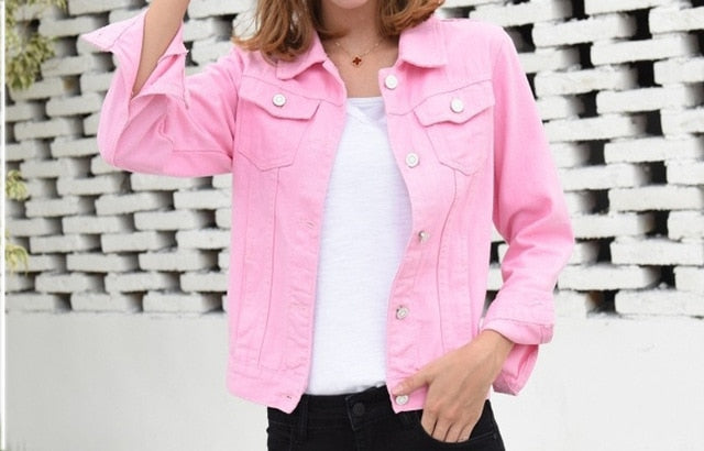 Jeans Jacket and Coats for Women Spring Candy Color Casual Short Denim Jacket