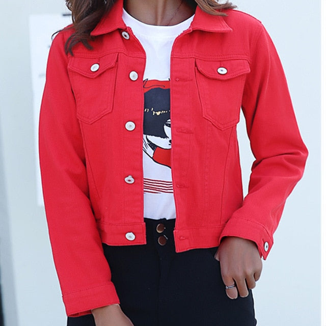Jeans Jacket and Coats for Women Spring Candy Color Casual Short Denim Jacket