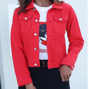 Jeans Jacket and Coats for Women Spring Candy Color Casual Short Denim Jacket