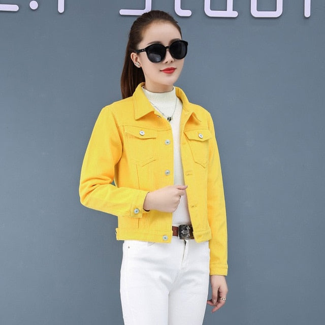 Jeans Jacket and Coats for Women Spring Candy Color Casual Short Denim Jacket