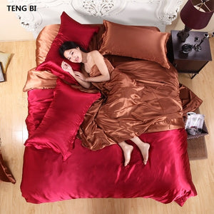 new2020 100% pure satin silk bedding set,Home Textile King size bed set,bedding,duvet cover flat sheet pillowcases Wholesale