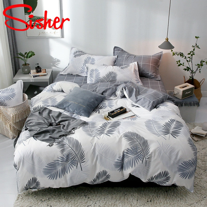 Sisher Simple Bedding Set With Pillowcase Duvet Cover Sets Bed Linen Sheet Single Double Queen King Size Quilt Covers Bedclothes