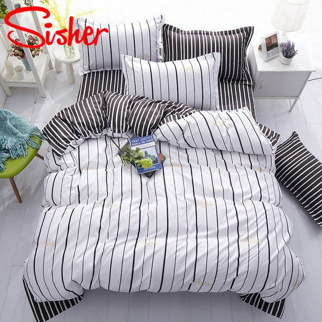 Sisher Simple Bedding Set With Pillowcase Duvet Cover Sets Bed Linen Sheet Single Double Queen King Size Quilt Covers Bedclothes