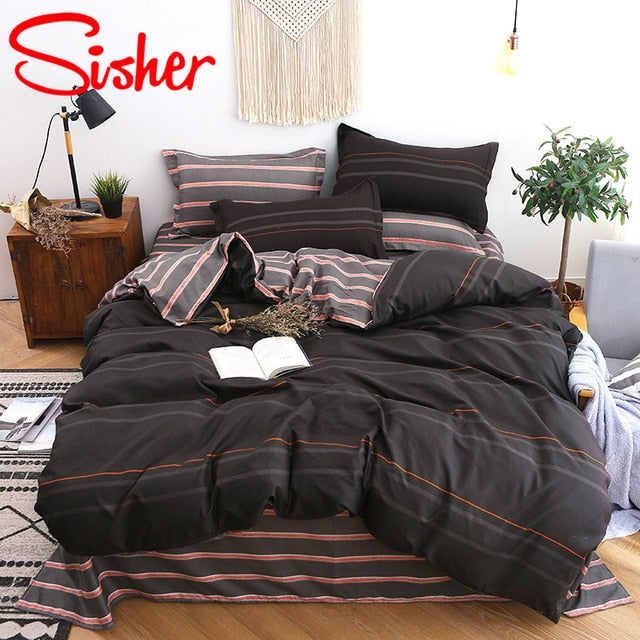 Sisher Simple Bedding Set With Pillowcase Duvet Cover Sets Bed Linen Sheet Single Double Queen King Size Quilt Covers Bedclothes