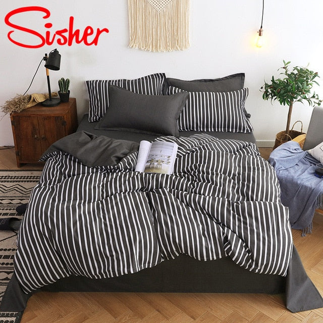 Sisher Simple Bedding Set With Pillowcase Duvet Cover Sets Bed Linen Sheet Single Double Queen King Size Quilt Covers Bedclothes