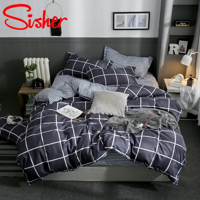 Sisher Simple Bedding Set With Pillowcase Duvet Cover Sets Bed Linen Sheet Single Double Queen King Size Quilt Covers Bedclothes