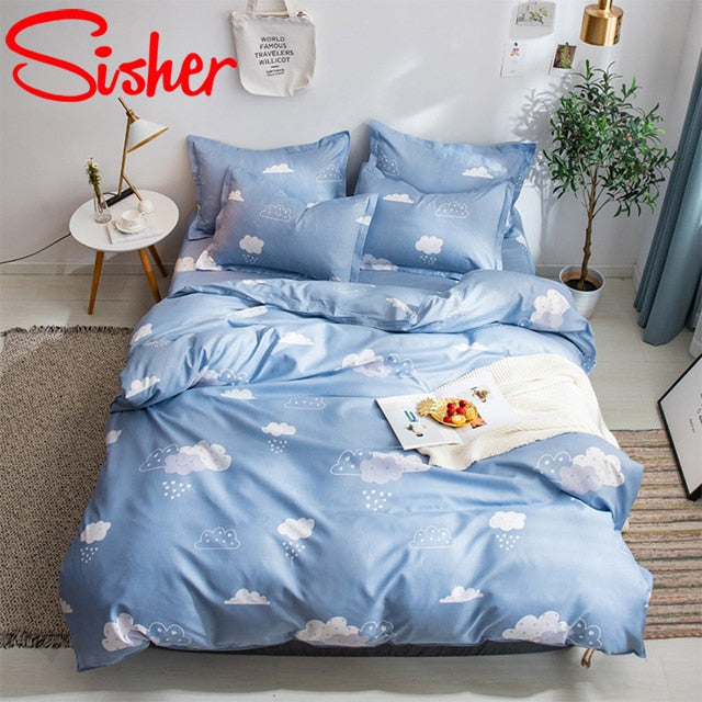 Sisher Simple Bedding Set With Pillowcase Duvet Cover Sets Bed Linen Sheet Single Double Queen King Size Quilt Covers Bedclothes